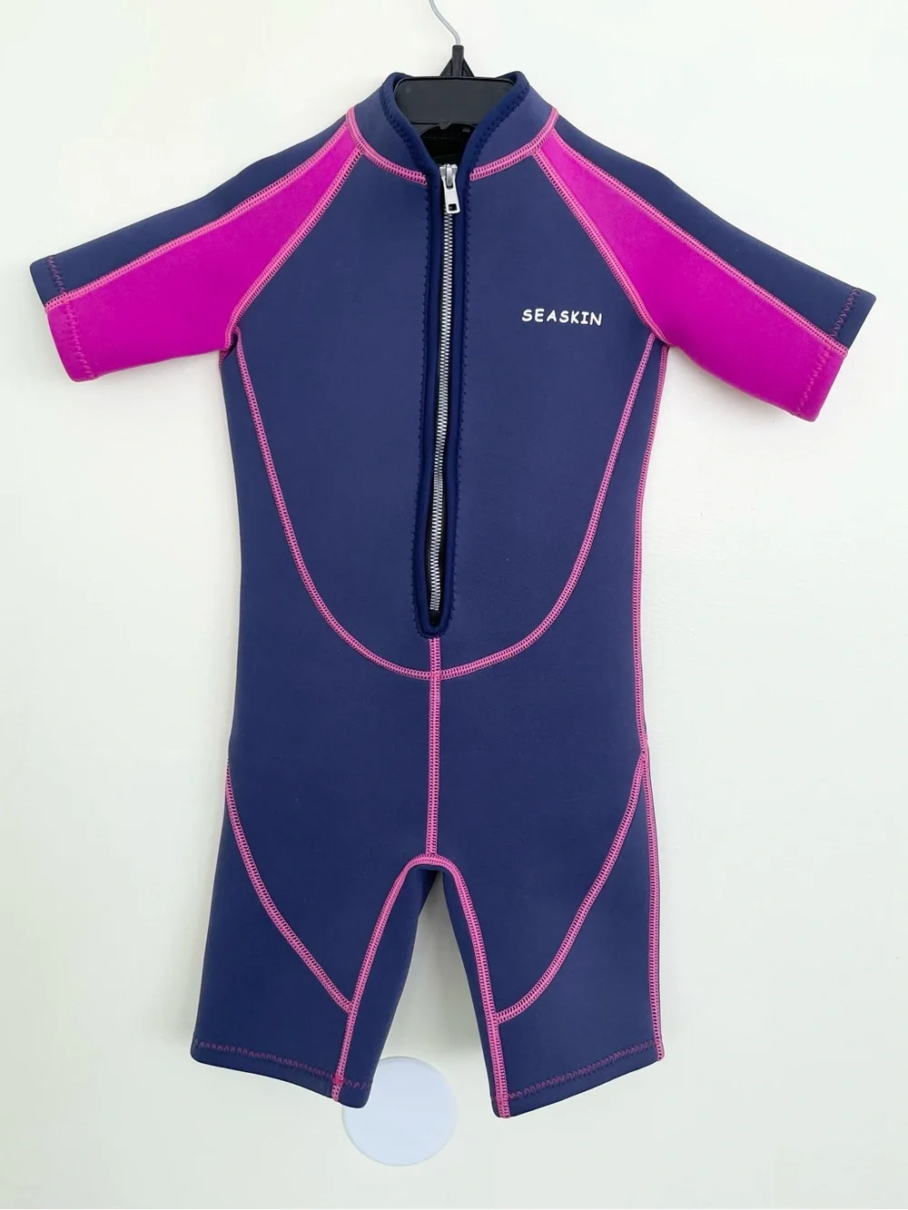 Seaskin Kids Navy Blue Purple Shorty Wetsuit sz 8